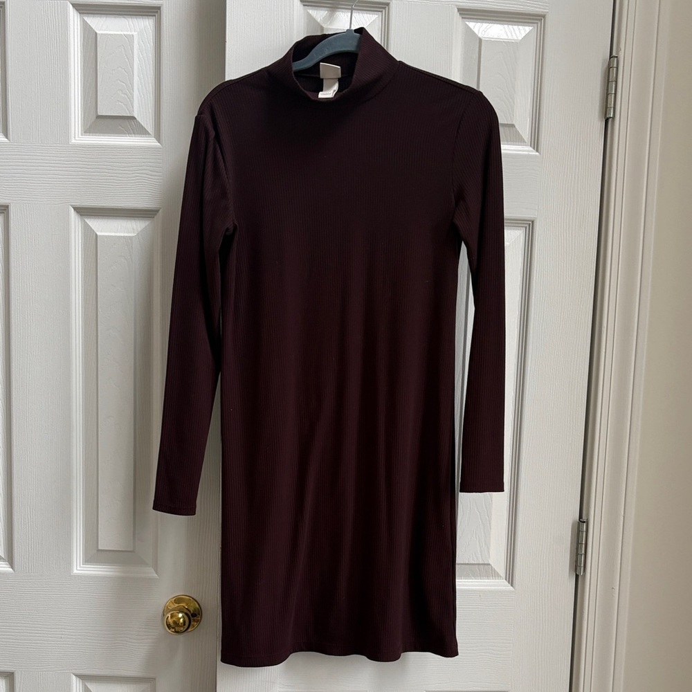 H&M Chocolate Brown Long Sleeve Dress | ribbed knit sweater dress